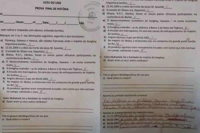 Professor do Liceu no Uíge "em perigo" após colocar nome de Savimbi entre as questões da prova